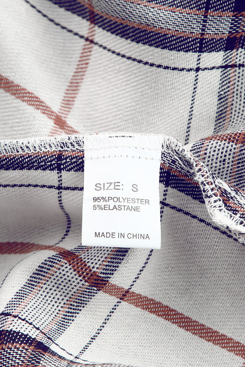 White Oversized Plaid Pattern Shacket With Slits